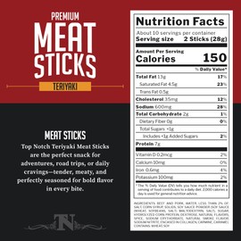 Top Notch Meat Sticks - 10 oz Bag of Beef Jerky Sticks - High Protein Snacks for Kids and Adults - Flavorful Premium Beef Jerky (Teriyaki)