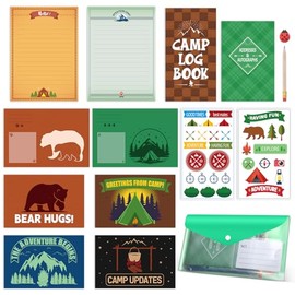 Fullhawl Juego de 51 tarjetas postales de campamento de aventuras en el campamento, kit de postales de papel con cartas, calcomanías para postales, di