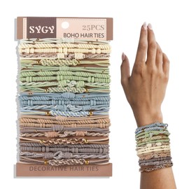 25 PCS Bohemian Hair Accessories: Lightweight Ponytail Holders in 5 Styles, 2.36" No Damage Hair Ties for Thick or Thin Hair