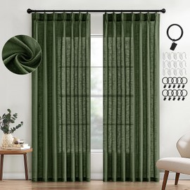 MIULEE Pinch Pleated Olive Green Linen Curtains 84 Inches Long 2 Panels for Bedroom Living Room, Soft Thick Linen Textured Window Drapes Back Tab Hooks Semi Sheer Light Filtering Dark Green Decor
