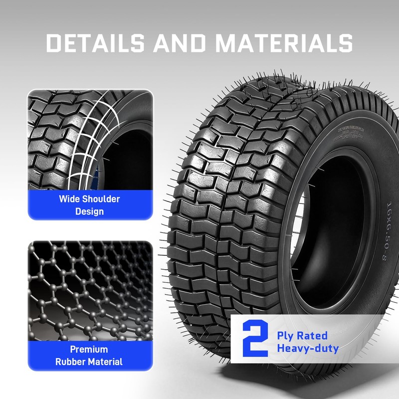 TRIBLE SIX 16x6.50-8 Lawn Mower Tire, 2 Ply,Tubeless,2 Pack