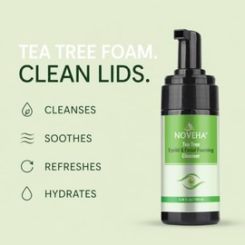 NOVEHA- Limpiador espumoso con aceite de árbol de té | Cuidado terapéutico diario de la piel para pestañas y párpados, MGD, irritaciones oculares,