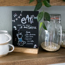 HMF 46452 Acrylic Table Stand Chalkboard with Wooden Base T-Stand DIN A5 Black