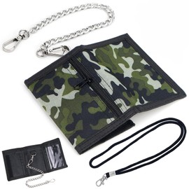 BANTI Children's Wallet Boys Slim Wallet with Chain Clip Zip Foldable Triple Wallet Coin for Men Teenagers Boys Camouflage Green