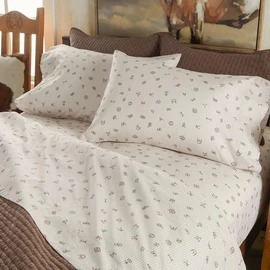 Rod's - Cattle Brands (Sheet Set) - Ticking Stripe - Beige Cream- 4-Piece Full Sheet Set - Top Sheet (81x96) - Fitted Sheet (54x75x15) Two Pillow Cases (20x30) - Cotton