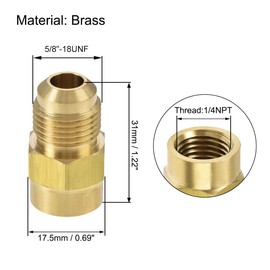sourcing map Brass Pipe Fitting, 5/8-18UNF Flare Male to 1/4NPT Female Thread, Tubing Adapter Hose Connector, for Air Conditioner Refrigeration