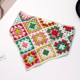 ClawsandPaws Crochet Bandanas Headbands Hairbands Head Hair Scarf for Women Girls Knitted Floral Hair Accessories for Hair Styling Festival Holiday(Colorful Granny Squares)