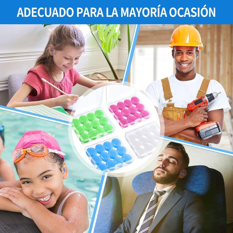 48Pcs Tapones de Oídos para Dormir, Tapones Oídos de Silicona