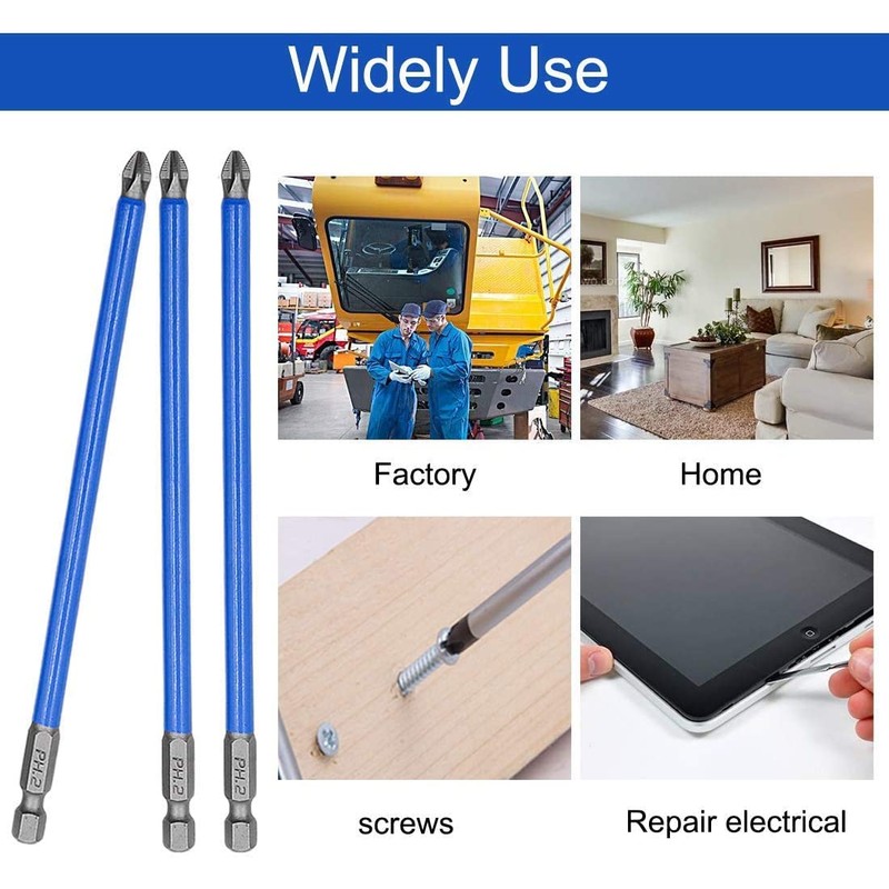 Biaungdo 10pcs Magnetic Long Hex Phillips Screw Head Electric Screwdriver