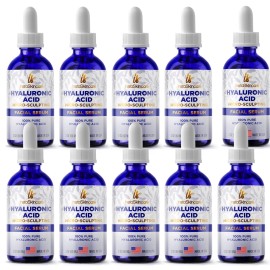 PAQUETE DE 10 suero de ácido hialurónico puro para cara (2 oz) - libre de parabenos y fragancias