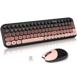 Wireless Keyboard and Mouse Combo, Meidosa 2.4GHz Colorful Full-Size Retro Typewriter Keyboard with Cat Shape 3 Level Adjustable Optical Mouse for PC/Desktop/Laptop/Windows (Black Berry)