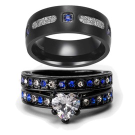 ringheart Couple Rings Matching Ring Heart AAA CZ Black Ring for Women Wedding Ring Sets for Him and Her Rings