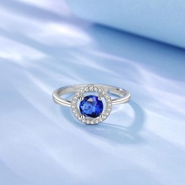 INFUSEU September Birthstone Ring Sapphire Blue Zircon Rings for Women Sterling Silver 925 Gifts Navy CZ Jewelry Adjustable Size 7 6 8 Stackable Stacking Small Birthday Valentines Mothers Day