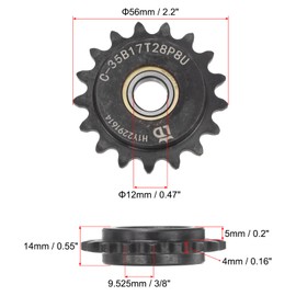 sourcing map #35 Chain Idler Sprocket, 12mm Bore 3/8" Pitch 17 Tooth Sprocket Tensioner, C45 Carbon Steel 35 Roller Chain Sprocket with Bearing for ISO 06C Chain, 2Pcs