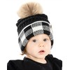 Funky Junque Girl's Knit Pom Beanie Hat: Buffalo Check -