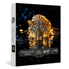 Cheetah Tiger 1000 Piece Puzzle for Adults, PICKFORU Hunting in The Mirror Jigsaw Puzzle, Difficult Dark Animal Puzzles Theme