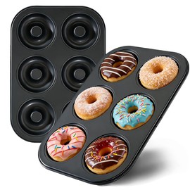 2 Pack Nonstick Donut Baking Pans, 6 Cavity Easy Steel Clean Doughnut, Oven Safe Heat Resistant, Reusable Bakeware for Making Donuts Bagels Homemade Desserts (Black, 6 Cup)