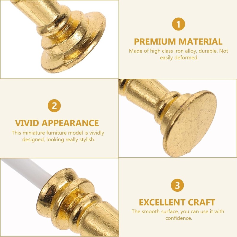 2Pcs Gold Miniature Candle Holders, 1/12 Scale Dollhouse Candlesticks Set
