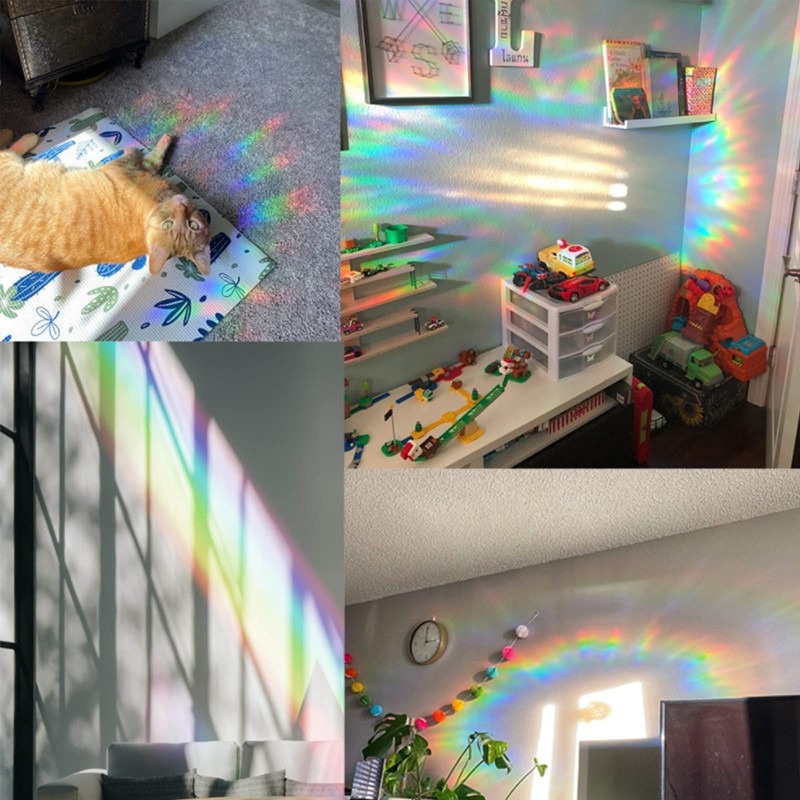 GORGECRAFT 8Pcs Large Rainbow Window Clings 3D Decorative Window Film