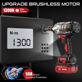 SundpeyPRO Cordless Impact Wrench 960Ft-lbs - 1300N·m High Torque Impact Wrench - 21V 2600RPM Brushless Power Impact Gun with 2 × 4.0Ah Battery 6 Sockets & Charger & Carry Case for Car Tire Truck DIY