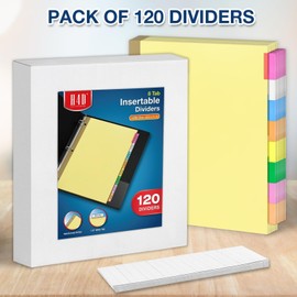 H4D 120 Pack Insertable Binder Dividers with 8 Tabs, Multicolor Tab Dividers for 3-Ring Binder, Gold-Reinforced Holes, Letter Size