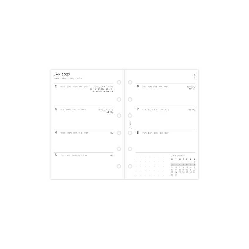 Filofax Miniimal WTV Diary Refill Pack Pocket 2023, 23-68290, Minimal