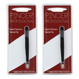 Professional Precision Tweezers (2-Pack) for Ingrown Hair, Eye Brow & Lash Removal, Splinter Remover, Men & Women, Plucking Eyebrow, Facial, & Body Hairs | Sharp Slanted Tip | Stainless Steel (2)