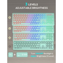 Wireless Keyboard and Mouse Combo - RGB Backlit, Rechargeable & Light Up Letters, Full-Size, Ergonomic Tilt Angle, Sleep Mode, 2.4GHz Quiet Keyboard Mouse for Mac, Windows, Laptop, PC, Mint Green