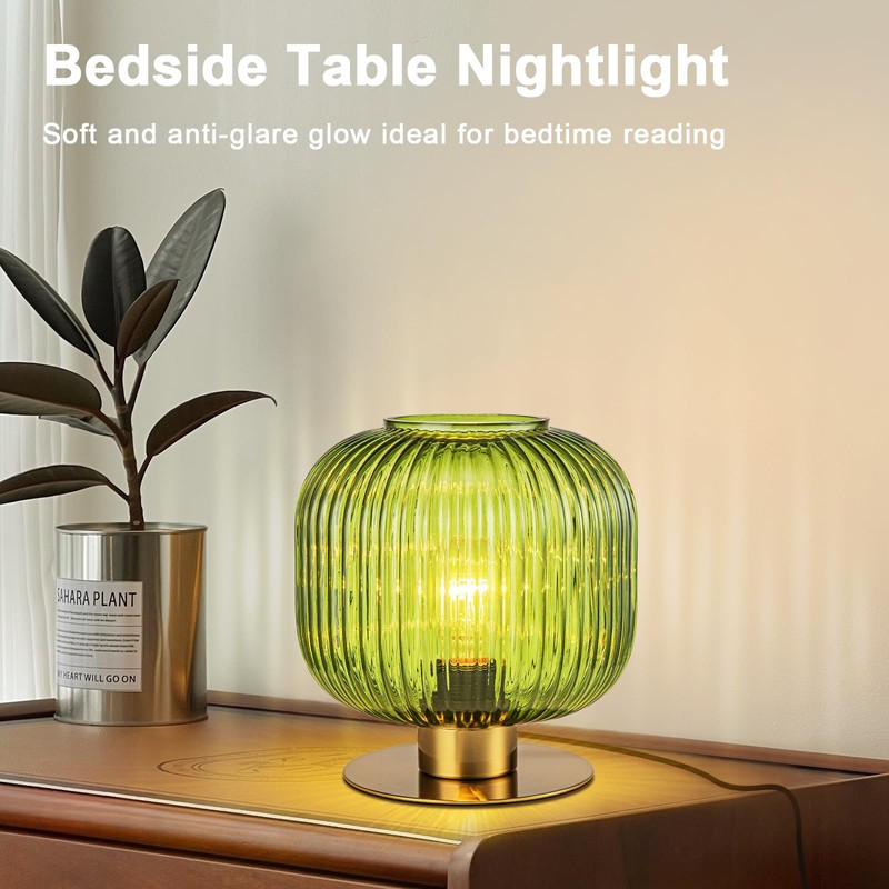 Soutas Glass Globe Table Lamp, Mid Century Modern Green Table