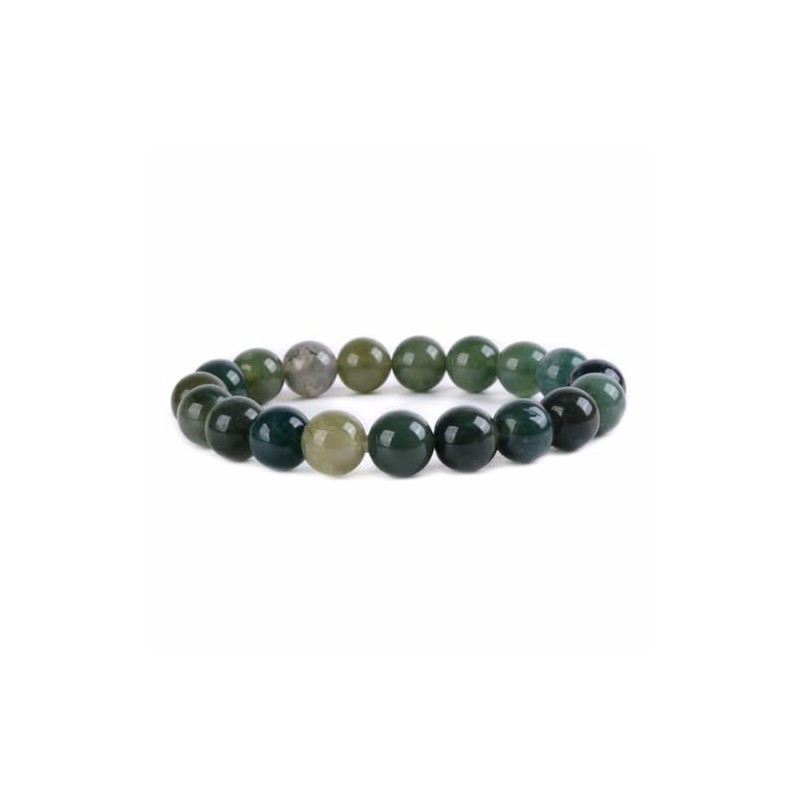 Natural Moss Agate Gemstone 10mm Round Beads Stretch Bracelet 7