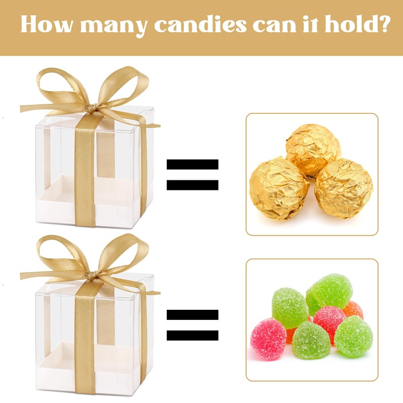 Hxezoc 50 Pack Favor Boxes 2x2x2 Inches Clear Candy Treat