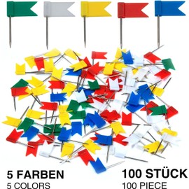 Hsthe Sea Pack of 100 Map Flag Push Pins, Marking Flags, Perfect Labelling and Overview of Maps World Maps Pin Board, Map Needle Marking Accessories, 5 Colours