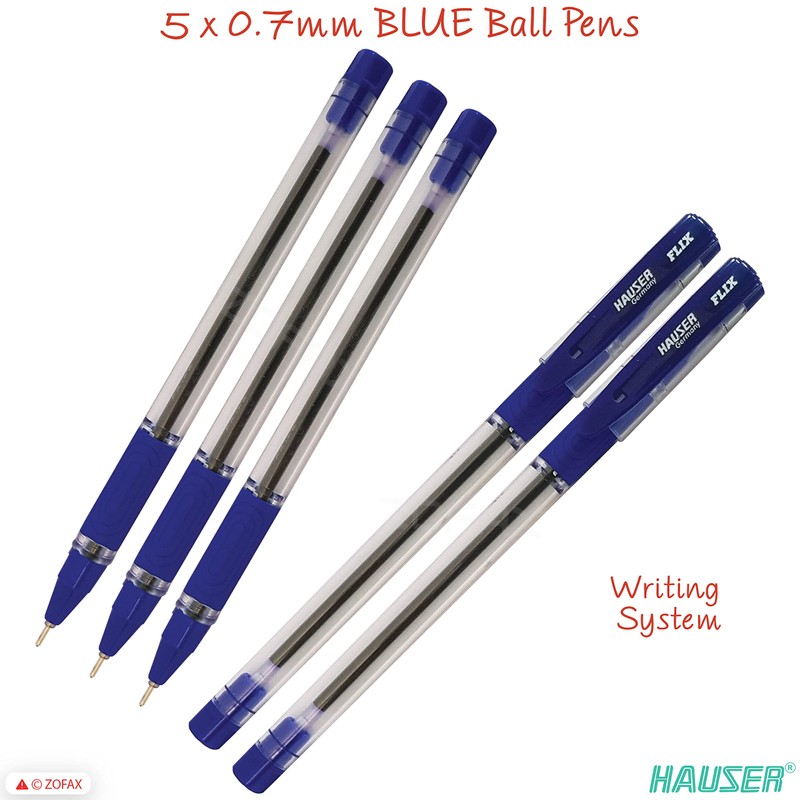 HAUSER Fix 5 x 0.7mm BLUE Smooth Ballpoint Pens Soft