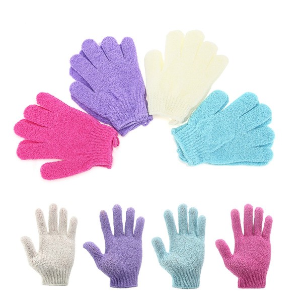 Exfoliating Shower Bath Gloves【4 Pair】Double Side Durable Nylon Shower Gloves Body Scrub Exfoliator & Bathing Accessories for Men,Women & Kids Bath Scrubber for Acne & Dead Cell