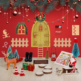 showll Gnome Set Christmas Complete Gnome Accessories Christmas Gnome Door Complete Set, Gnome Door Set with Construction Site, Christmas Gnome Set for Children Gnome Decoration Wooden Miniature