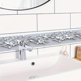 HOMETITUTE Wallpaper Border Peel and Stick Silver Embossed Floral Wall Trim Self Adhesive Accent Strip Decorative Border for Walls Mirror Frame Hallway Bedroom Bathroom Kitchen 4x196 Inch