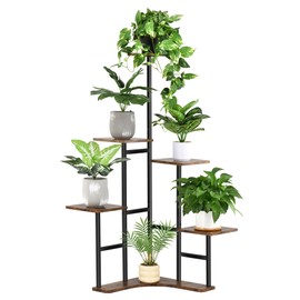 GLOKUUCA Corner Plant Stand Indoor, 6 Tier Corner Plant Shelf Flower Stand for Multiple Plants, Plant Shelves Organizer Rack for Living Room, Balcony, Patio, Garden (Square)