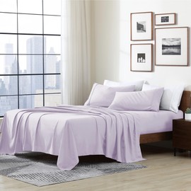 Cathay Home Essentials Ultra Soft Hypoallergenic Wrinkle Resistant Double Brushed Microfiber Bedding Sheet Set, Lavender, Queen