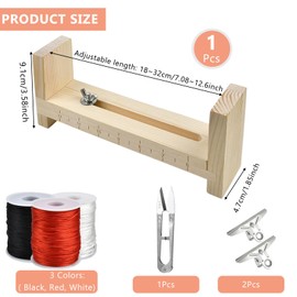 Worldity Paracord Bracelet Jig, Wood Bracelet Maker with 3 Rolls Nylon String for Bracelets, 1.5mm Nylon Bracelet Cord for Jewelry Making, Bracelet Making, Lanyards, Chinese Knot (Black White Red)