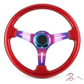 Volante Aramox, 350 Mm  14 Pulgadas de Diámetro, Volante Deportivo para Automóvil, Universal para Vehículos, Automóvil de Carreras, 6 Orificios, Rojo 