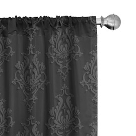 Ambesonne Dark Grey Curtains, Antique Damask Pattern in 3D Style Classic Old Fashioned Floral Design, Window Treatments 2 Panel Set for Living Room Bedroom, Pair of - 28" x 95", Charcoal Grey Dimgrey