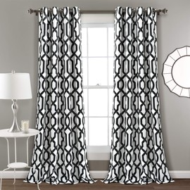 Lush Decor Edward Trellis Curtains Light Filtering Window Panel Set for Living, Dining, Bedroom (Pair), Black & White, 52"W x 84"L