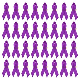 PATIKIL 30 Pieces Purple Polyester Ribbon Satin Pins, Awareness Ribbon Satin with Safety Pins