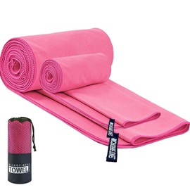 MODY RODY 2 Pack Absorbent Gym Towels for Working Out Sweat Microfiber Camping Towels for Body Quick Dry Gym Towel with Bag for Sport, Camping, Swimming (Rose)
