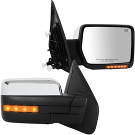 FEIPARTS A Pair Of Towing Mirrors Fit For 2004-2014 For Ford F150 Pickup Truck With Power Heated Turn Signal Light Puddle Light Chrome Mirrors