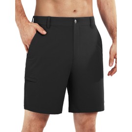 Shallowlulu Men's Golf Shorts 7"/ 10" Stretch Quick Dry Water Resistant Dress Casual Shorts with 6 Pockets Work Hiking Shorts(Black 34W/10L)