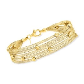 Ross-Simons Italian 18kt Gold Over Sterling Multi-Strand Mesh Bracelet. 7 inches