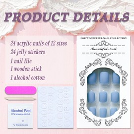 Sky Blue Press on Nails Short Square SWEKKE Petite Fake Nails Full Cover Blue Solid Color False Nails with Nail Glue Matte Acrylic Nails Glue on Nails Artificial Nails For Women Girls 24Pcs