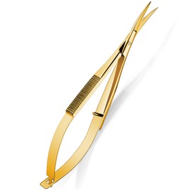 Hicarer 4.7 Inch Curved Stainless Steel Squeeze Scissors Grooming Scissors Eyebrow Trimming Scissors Embroidery Sewing Scissors Spring Scissors Thread Snips Curved Tip Scissors Craft (Gold)