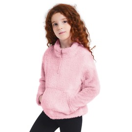 QPANCY Kids Pink Sherpa Pullover Girls Fuzzy Fleece Hoodie Jacket Oversized Sweater Clothes,size 8 9